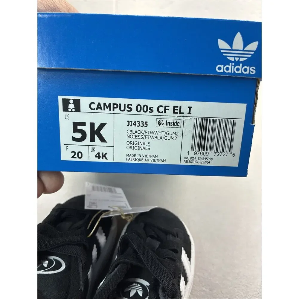 Adidas Campus 00 Elastic Core Toddler Sneakers Shoe BLACK/WHITE JI4335 SIZE 5K